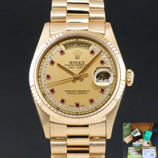 Rolex Day-Date 36 President, 18238, 36mm, 1989, Yellow gold, Champagne Ruby Diamond dial, Fullset